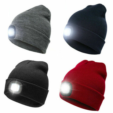 Knitted Wooly Beanie Hat With LED Light Unisex Warm High Powered Head Torch Lamp - ZYBUX